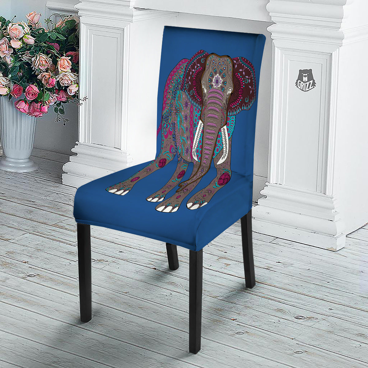 Tribal Elephant Indian Cute Print Dining Chair Slipcover-grizzshop