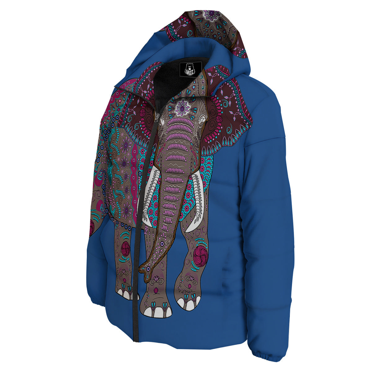 Tribal Elephant Indian Cute Print Down Jacket-grizzshop