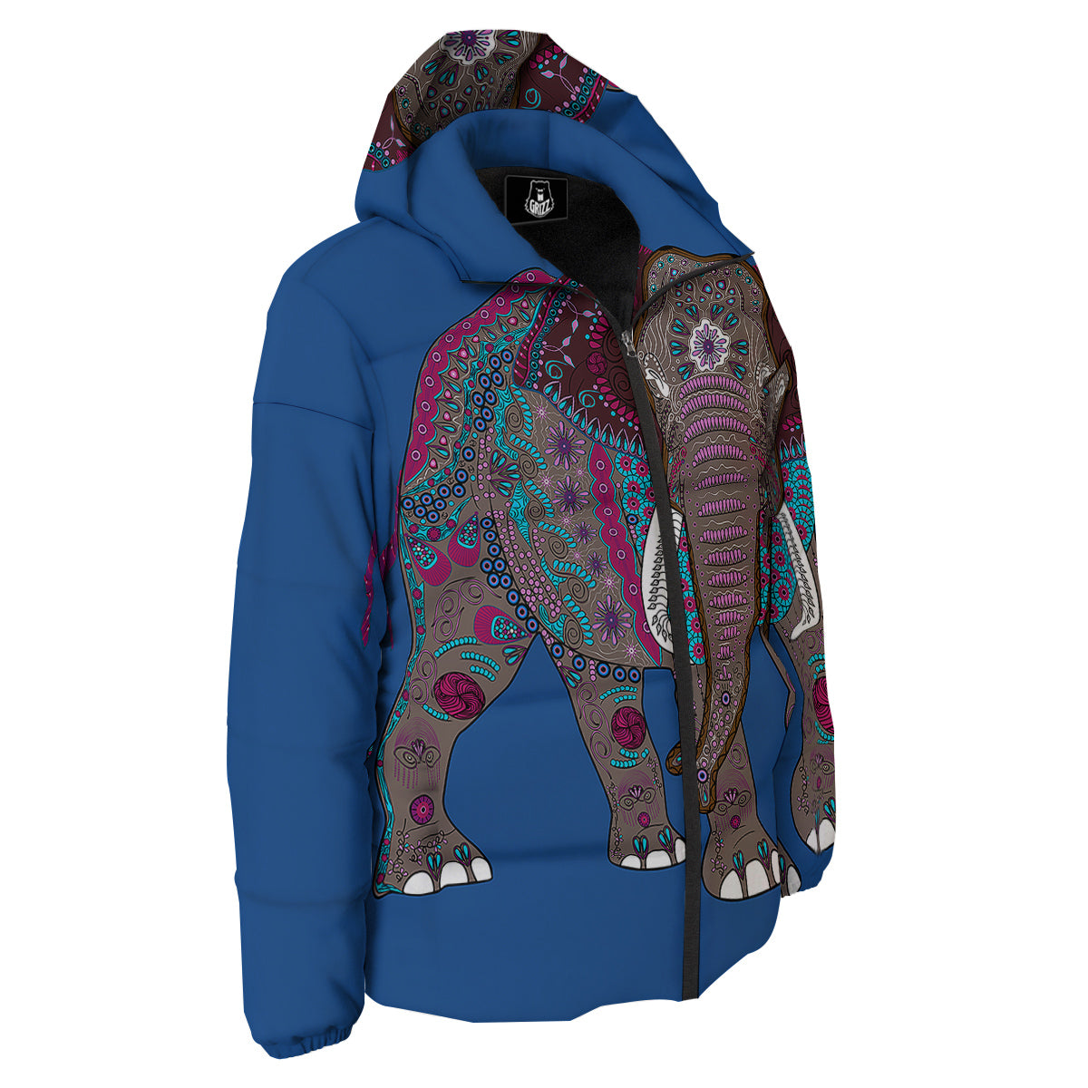 Tribal Elephant Indian Cute Print Down Jacket-grizzshop