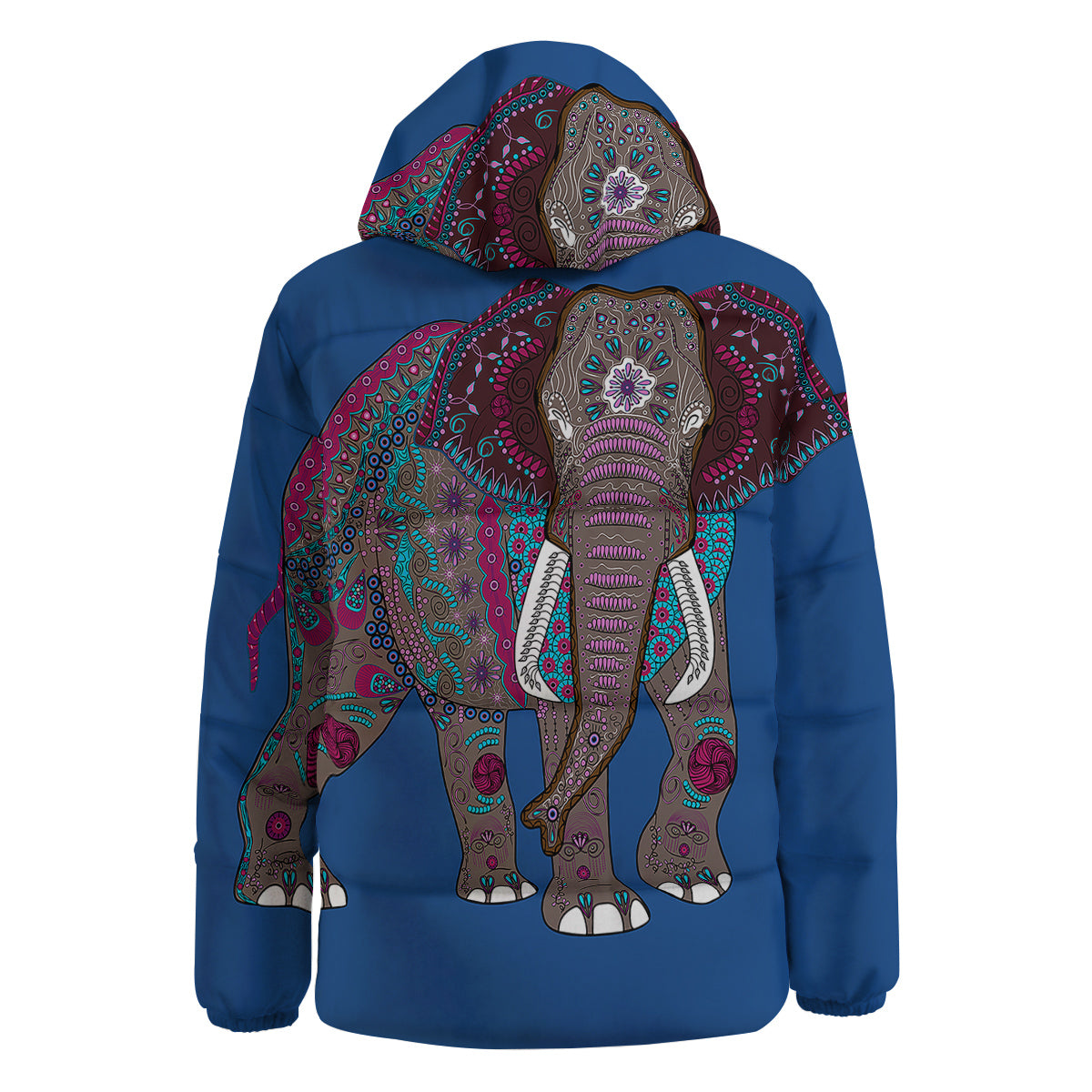Tribal Elephant Indian Cute Print Down Jacket-grizzshop