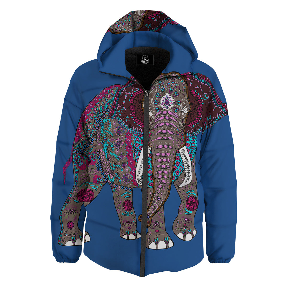 Tribal Elephant Indian Cute Print Down Jacket-grizzshop