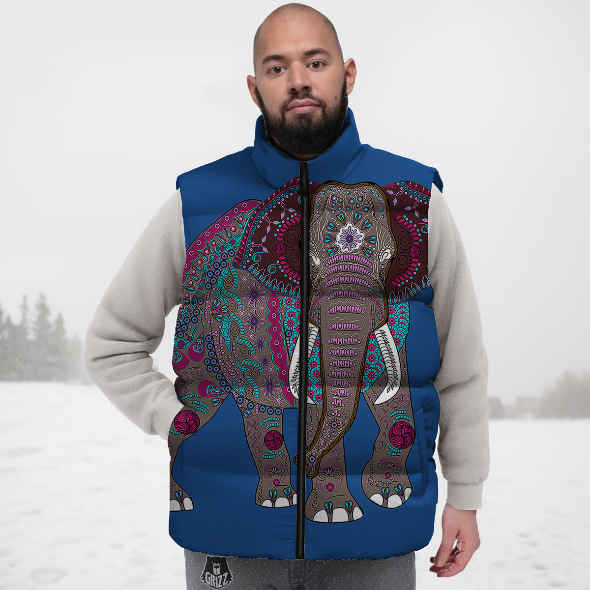 Tribal Elephant Indian Cute Print Down Vest