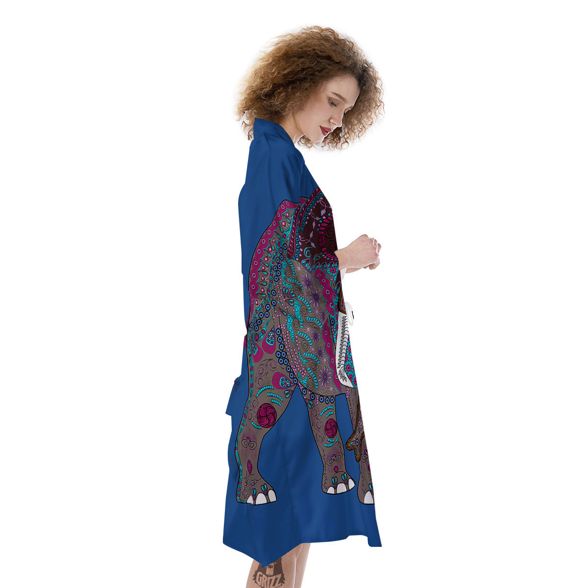 Tribal Elephant Indian Cute Print Kimono-grizzshop