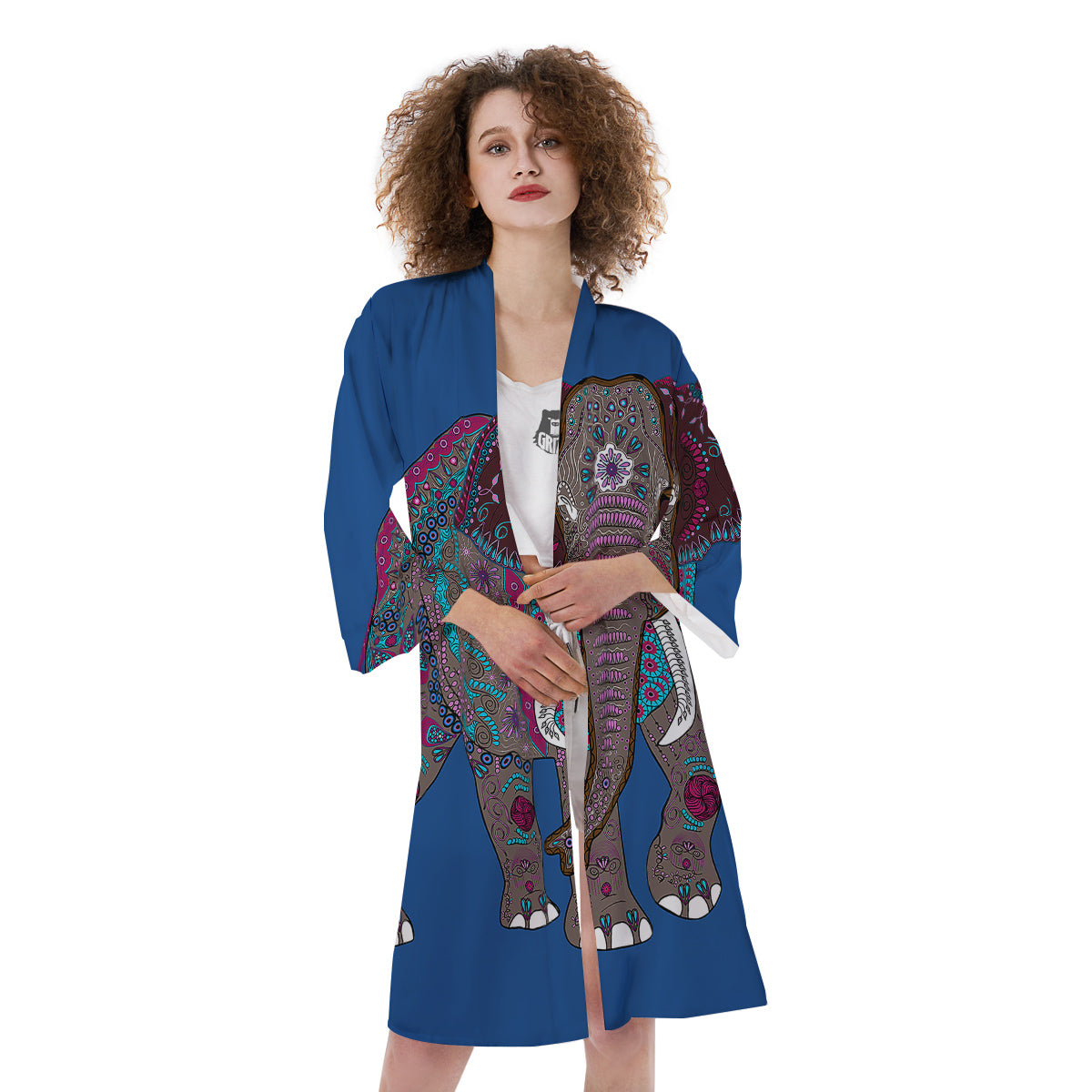Tribal Elephant Indian Cute Print Kimono-grizzshop