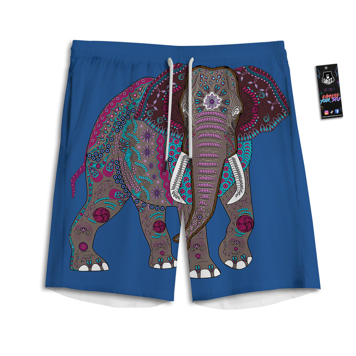 Tropical Neon Hibiscus Print Pattern Men's Athletic Shorts