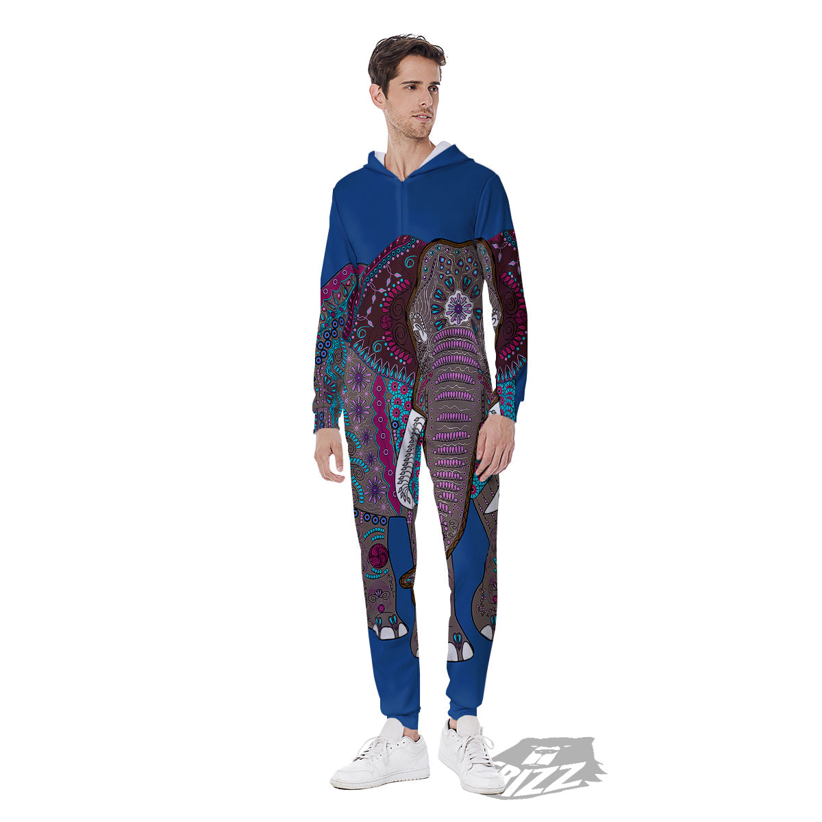 Tribal Elephant Indian Cute Print Men's Jumpsuit-grizzshop