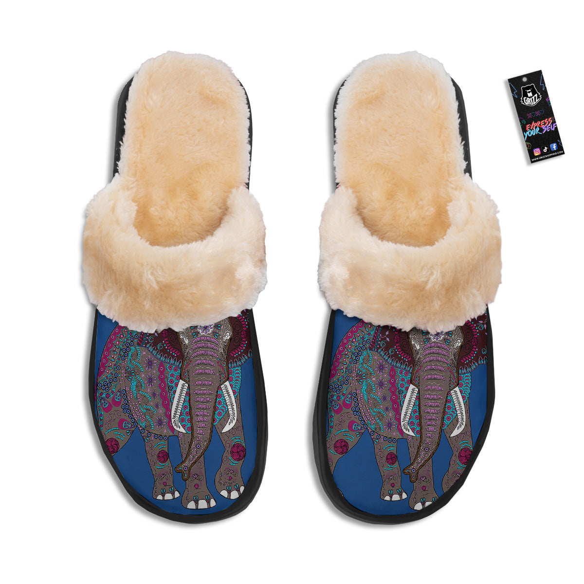 Tribal Elephant Indian Cute Print Slippers-grizzshop