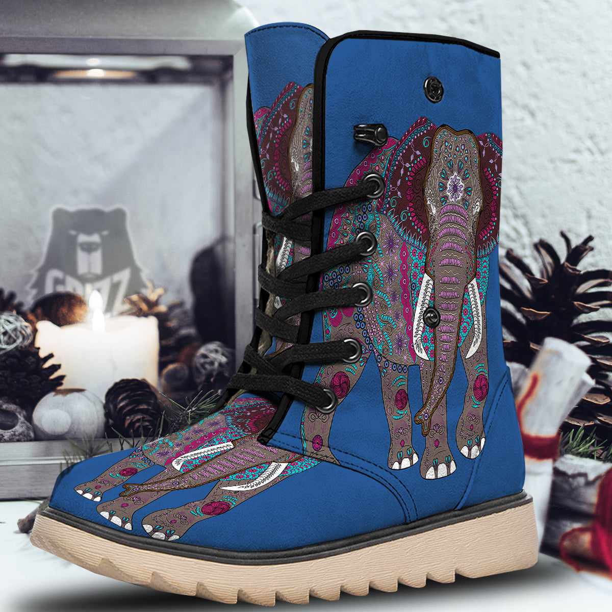 Tribal Elephant Indian Cute Print Snow Boots-grizzshop