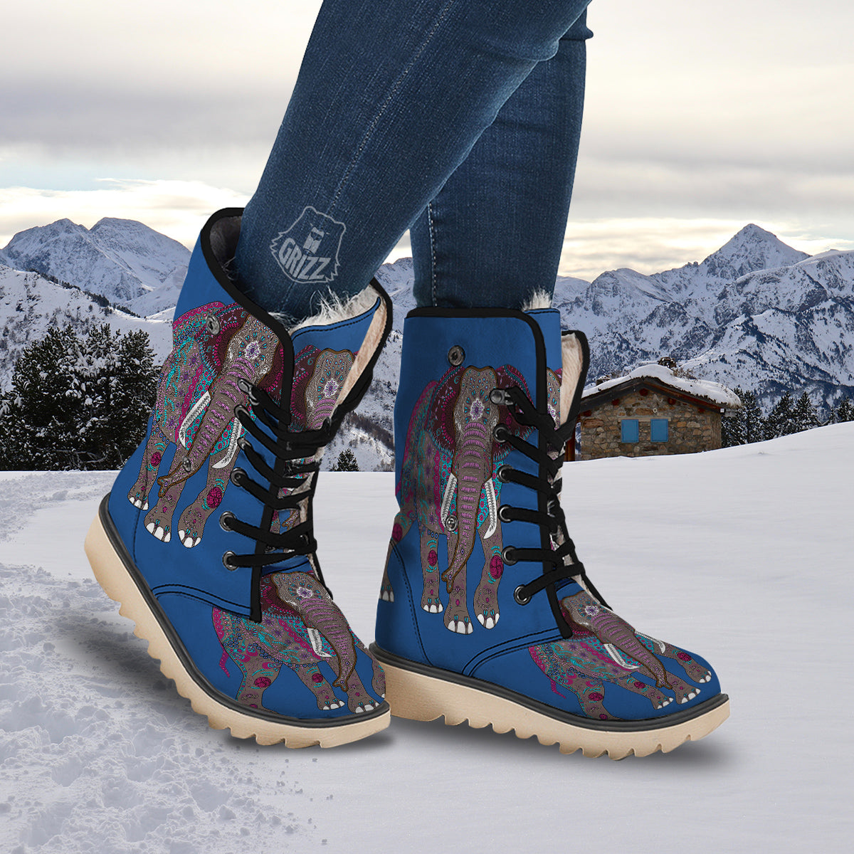 Tribal Elephant Indian Cute Print Snow Boots-grizzshop
