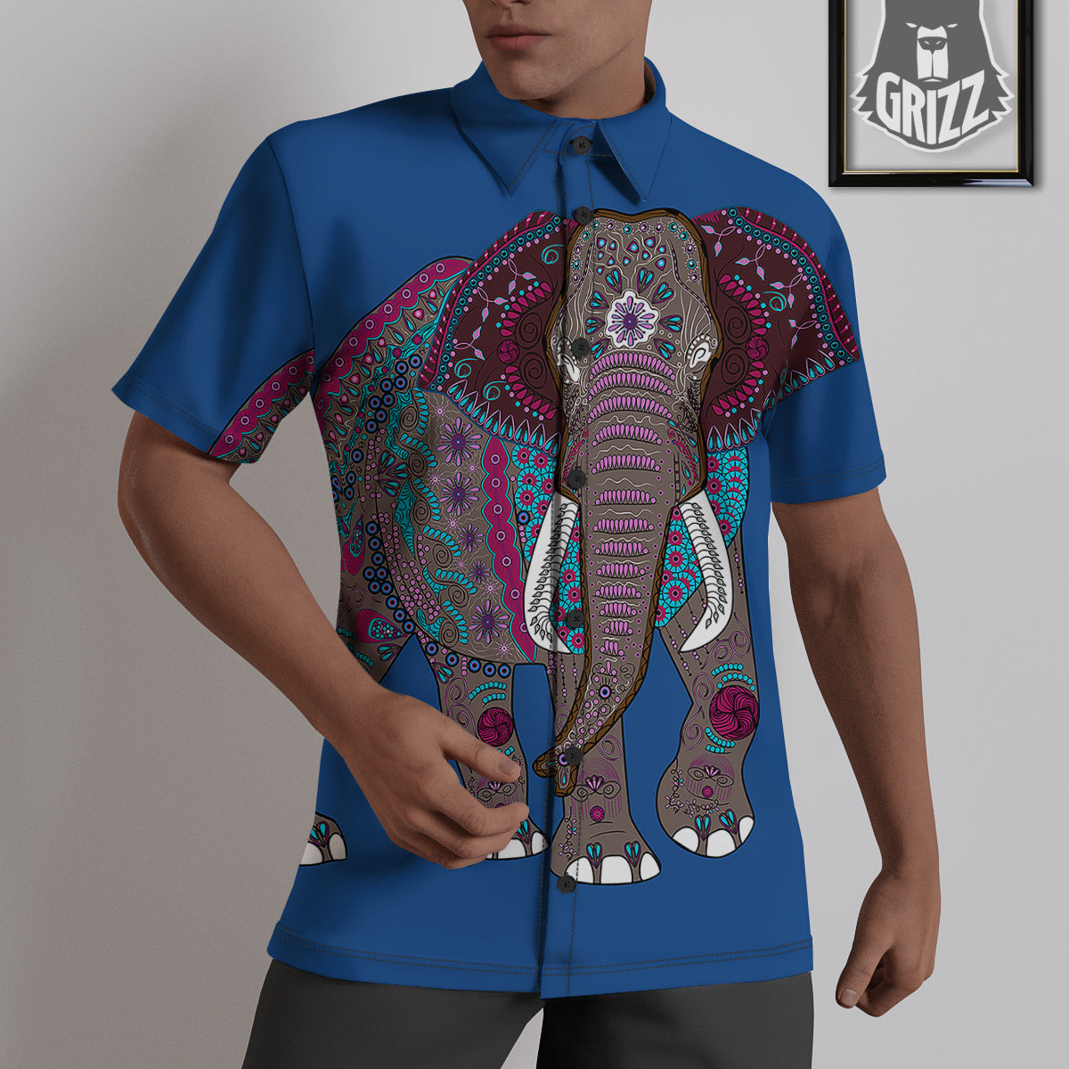 Tribal Elephant Indian Cute Print Untucked Shirts-grizzshop