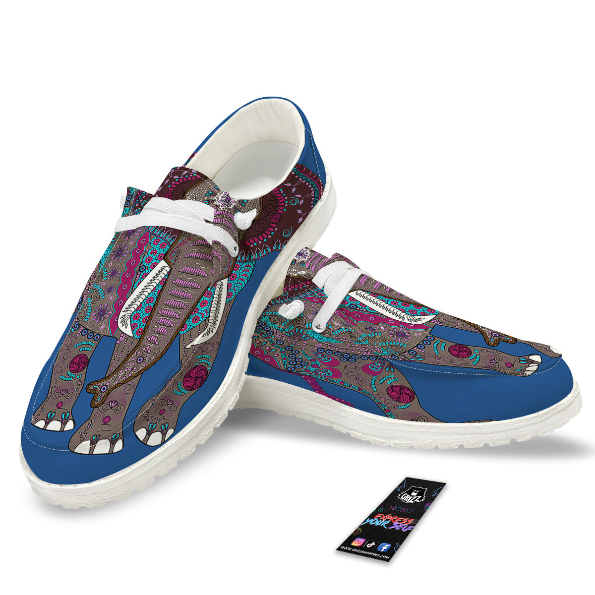 Tribal Elephant Indian Cute Print White Loafers-grizzshop