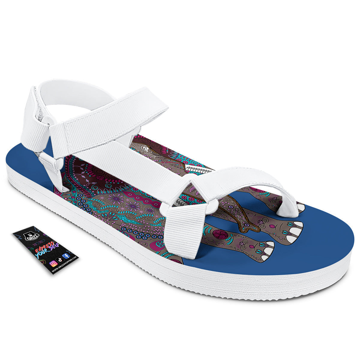 Tribal Elephant Indian Cute Print White Open Toe Sandals-grizzshop