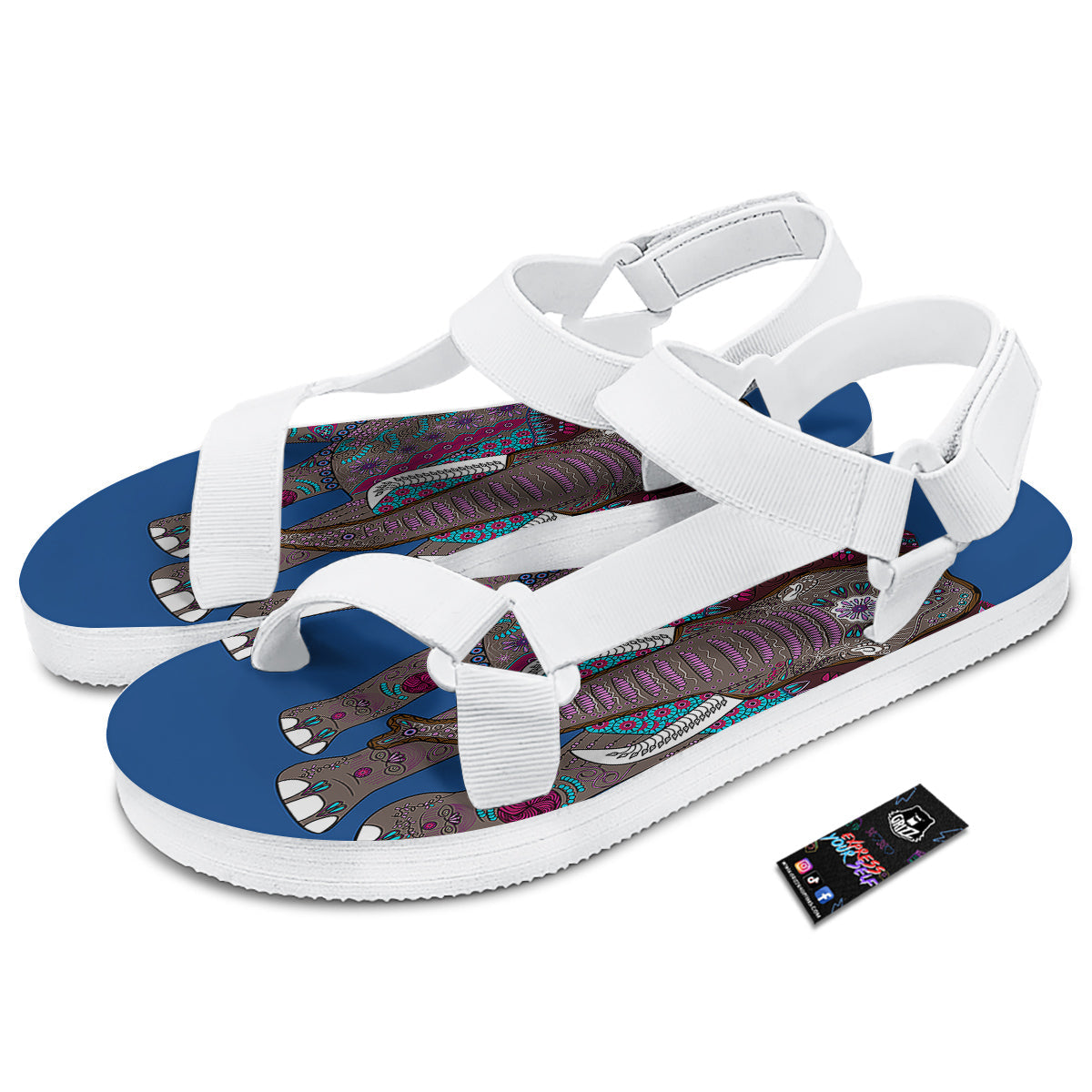 Tribal Elephant Indian Cute Print White Open Toe Sandals-grizzshop
