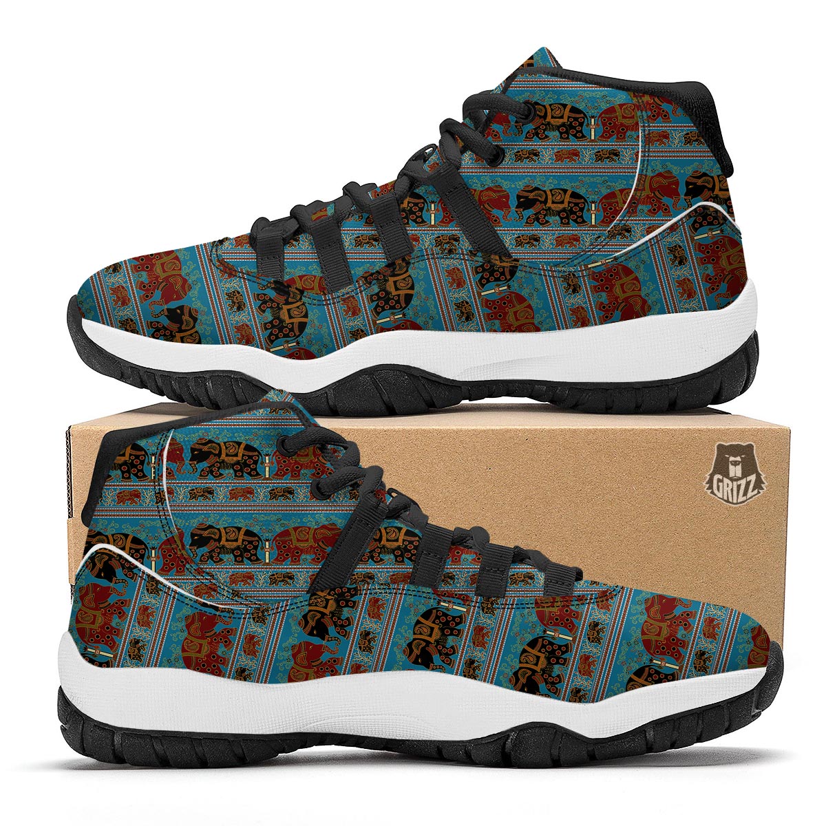 Tribal Elephant Print Black Bball Shoes-grizzshop