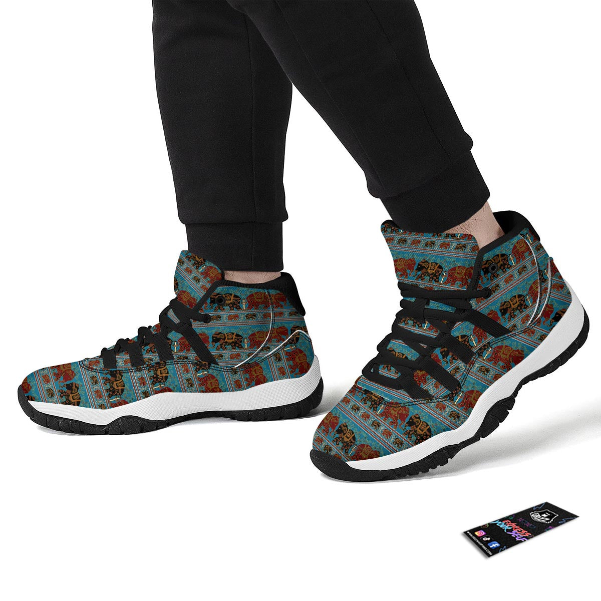 Tribal Elephant Print Black Bball Shoes-grizzshop