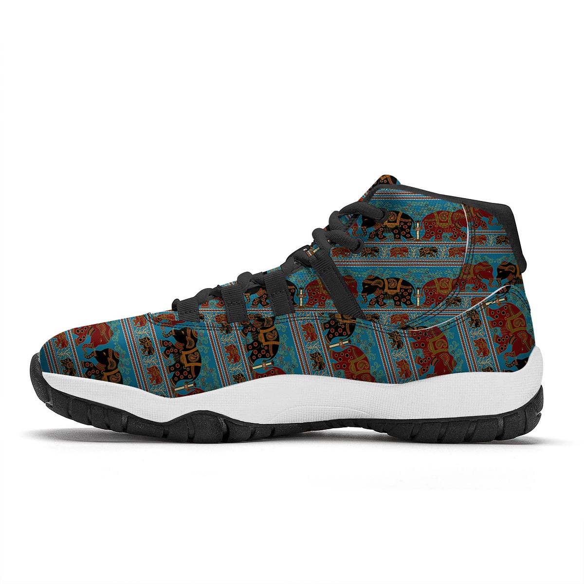 Tribal Elephant Print Black Bball Shoes-grizzshop