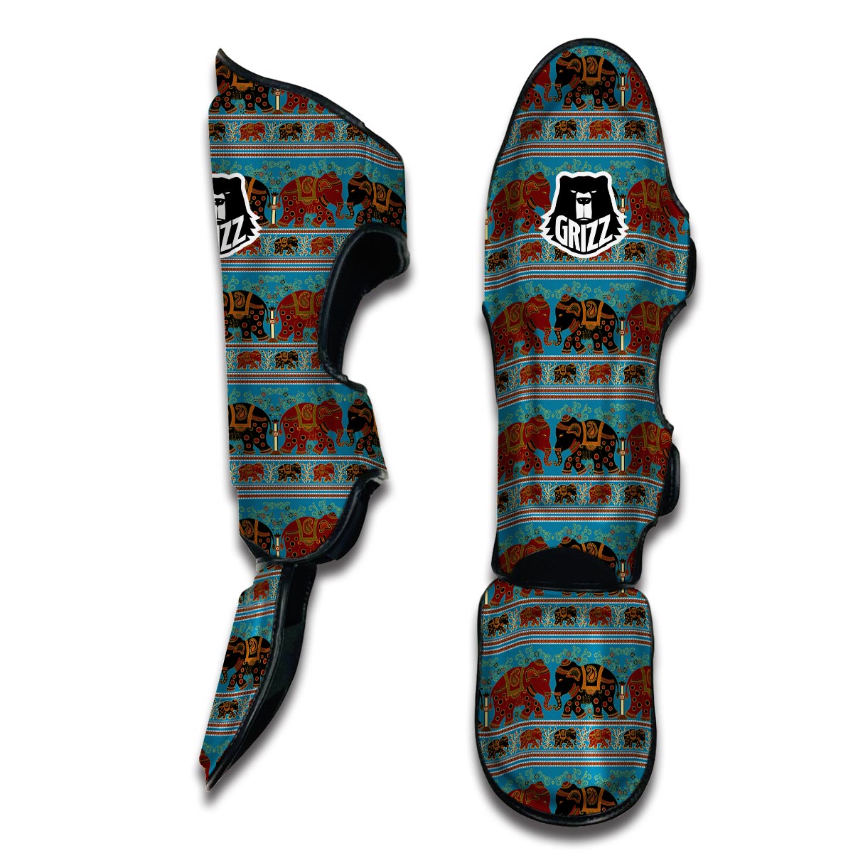 Tribal Elephant Print Muay Thai Shin Guards-grizzshop