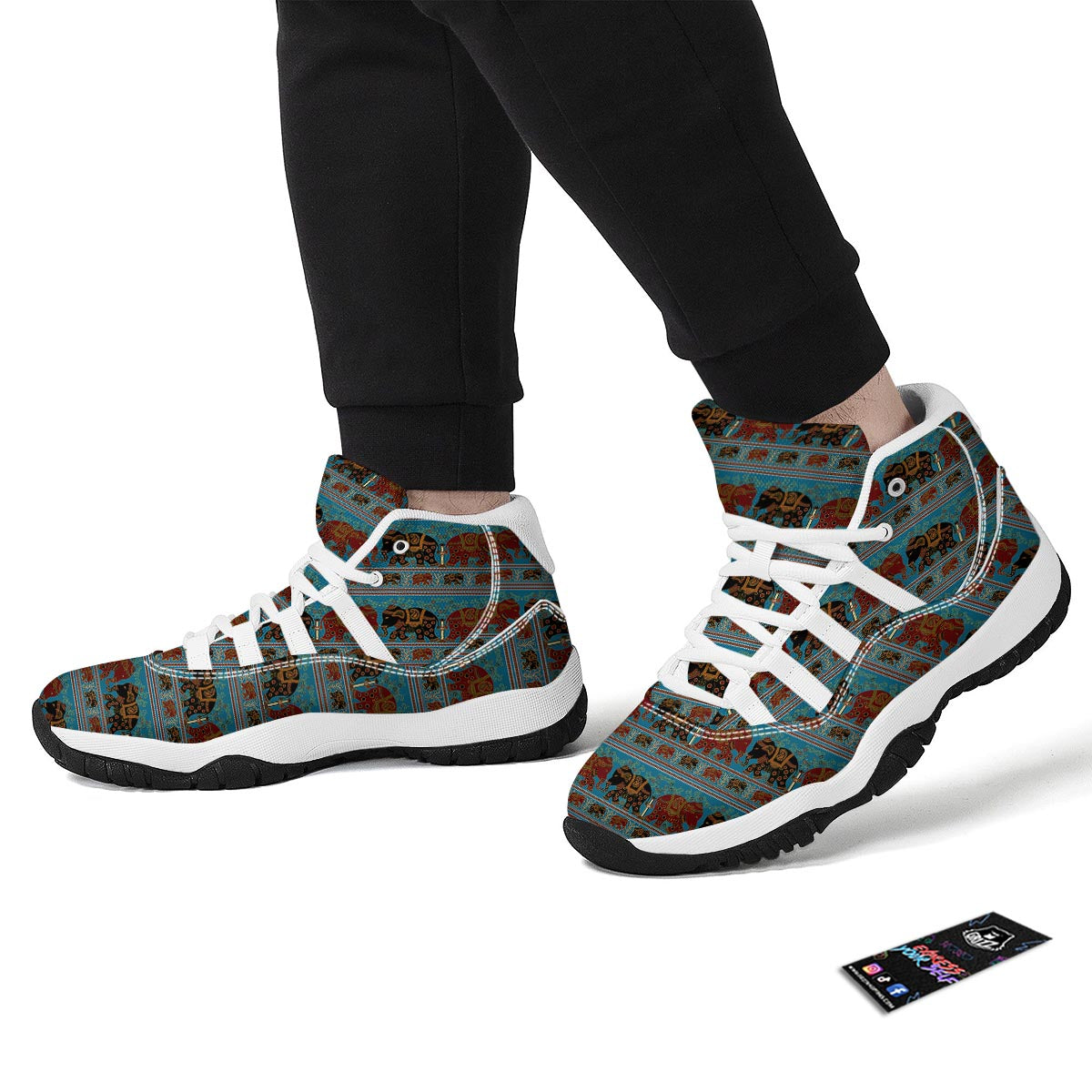 Tribal Elephant Print White Bball Shoes-grizzshop