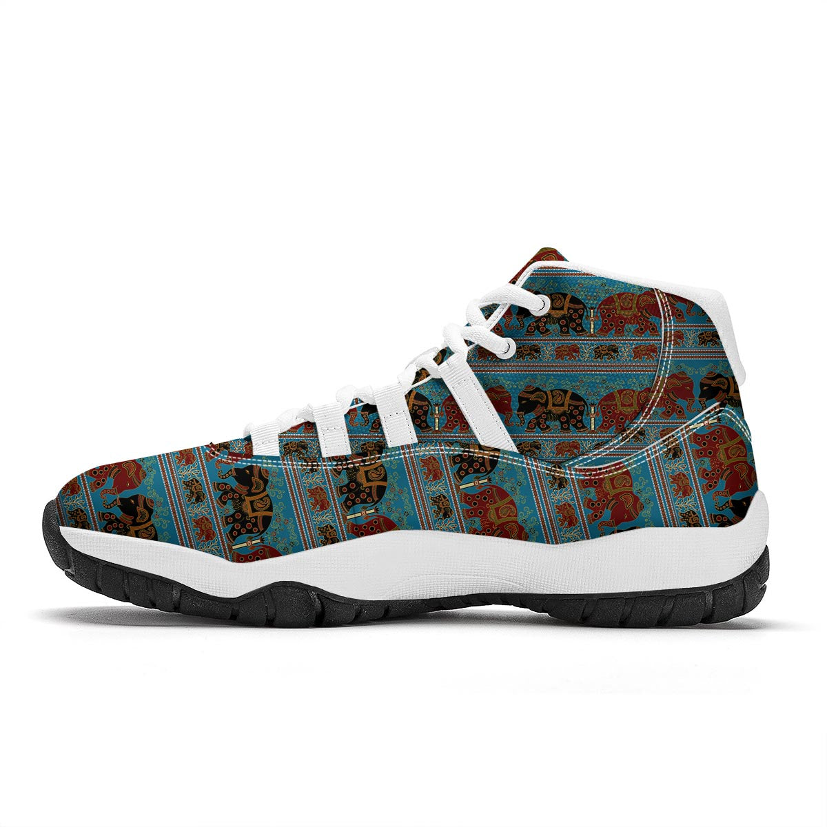 Tribal Elephant Print White Bball Shoes-grizzshop