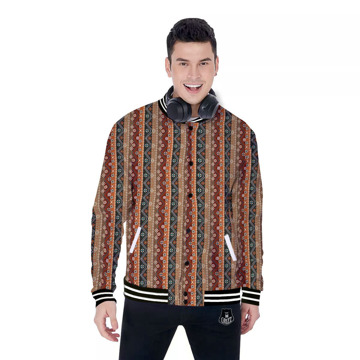 Tribal Ethnic Boho Print Pattern Baseball Jacket-grizzshop