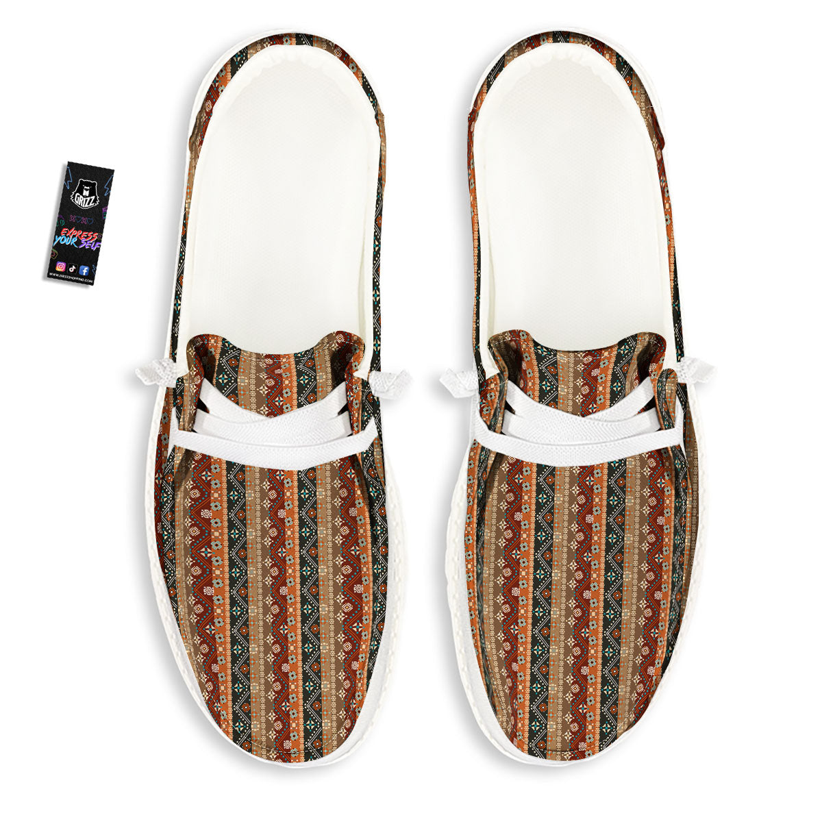 Tribal Ethnic Boho Print Pattern White Loafers-grizzshop