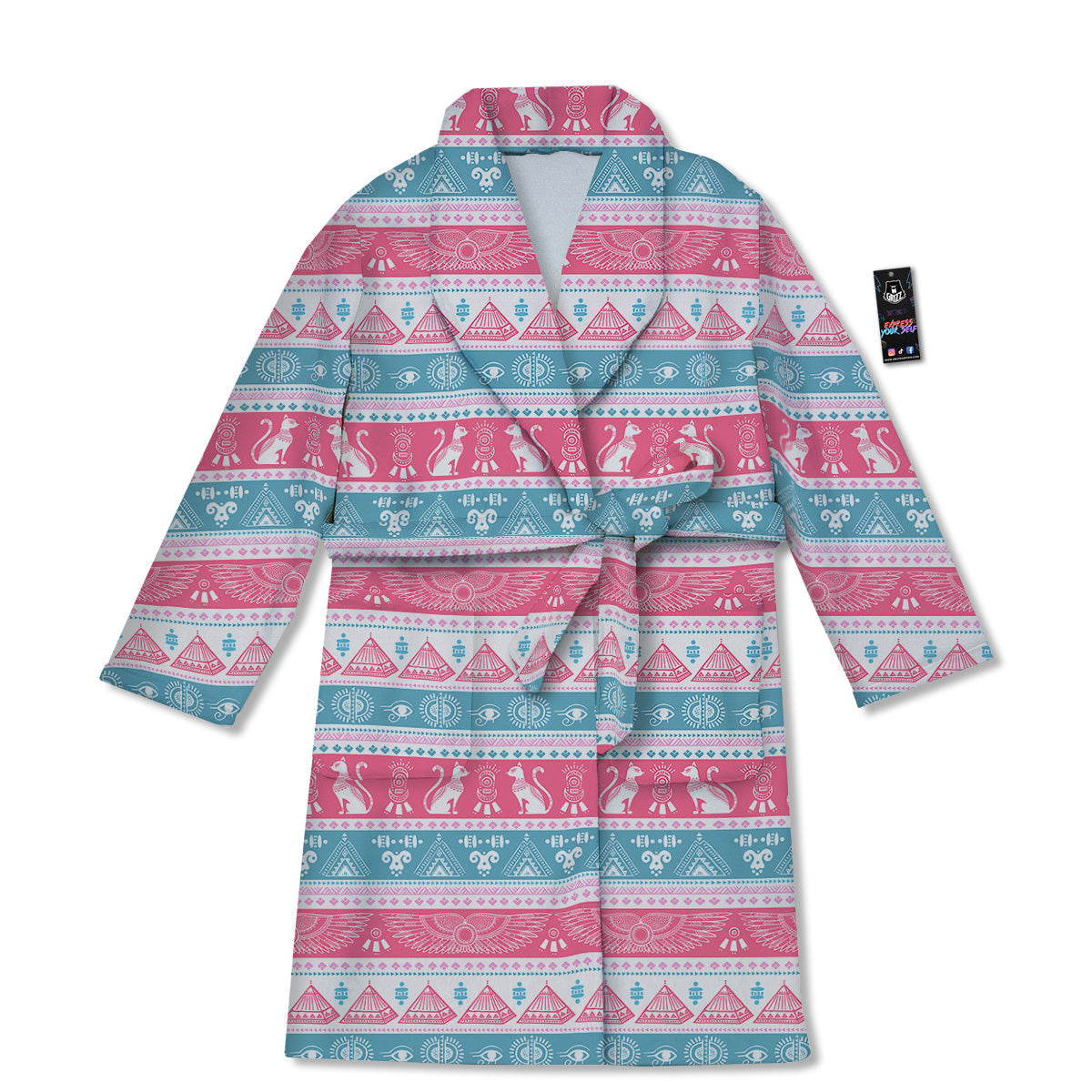 Tribal Ethnic Pink Blue Egypt Print Pattern Bathrobe-grizzshop