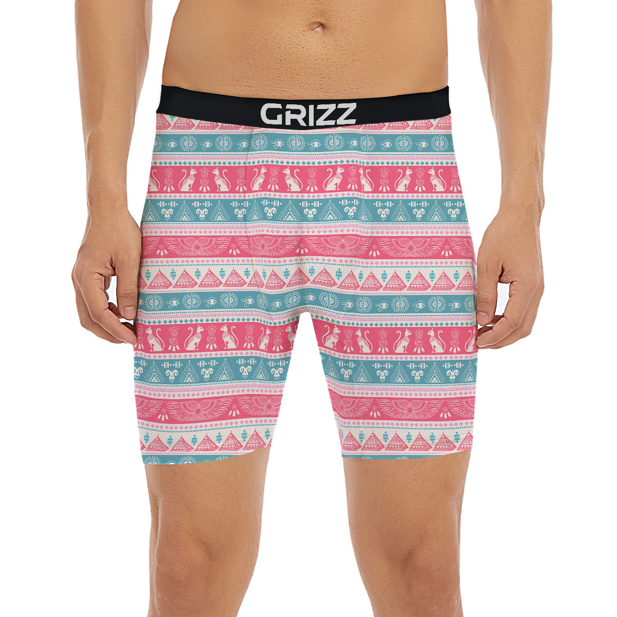 Tribal Ethnic Pink Blue Egypt Print Pattern Boxer Briefs-grizzshop