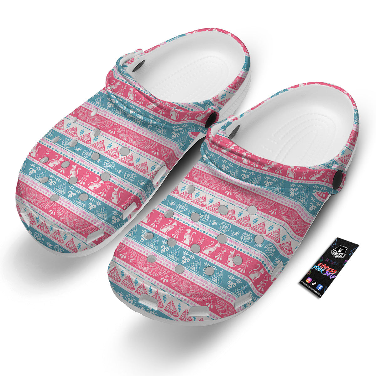 Tribal Ethnic Pink Blue Egypt Print Pattern Clog-grizzshop