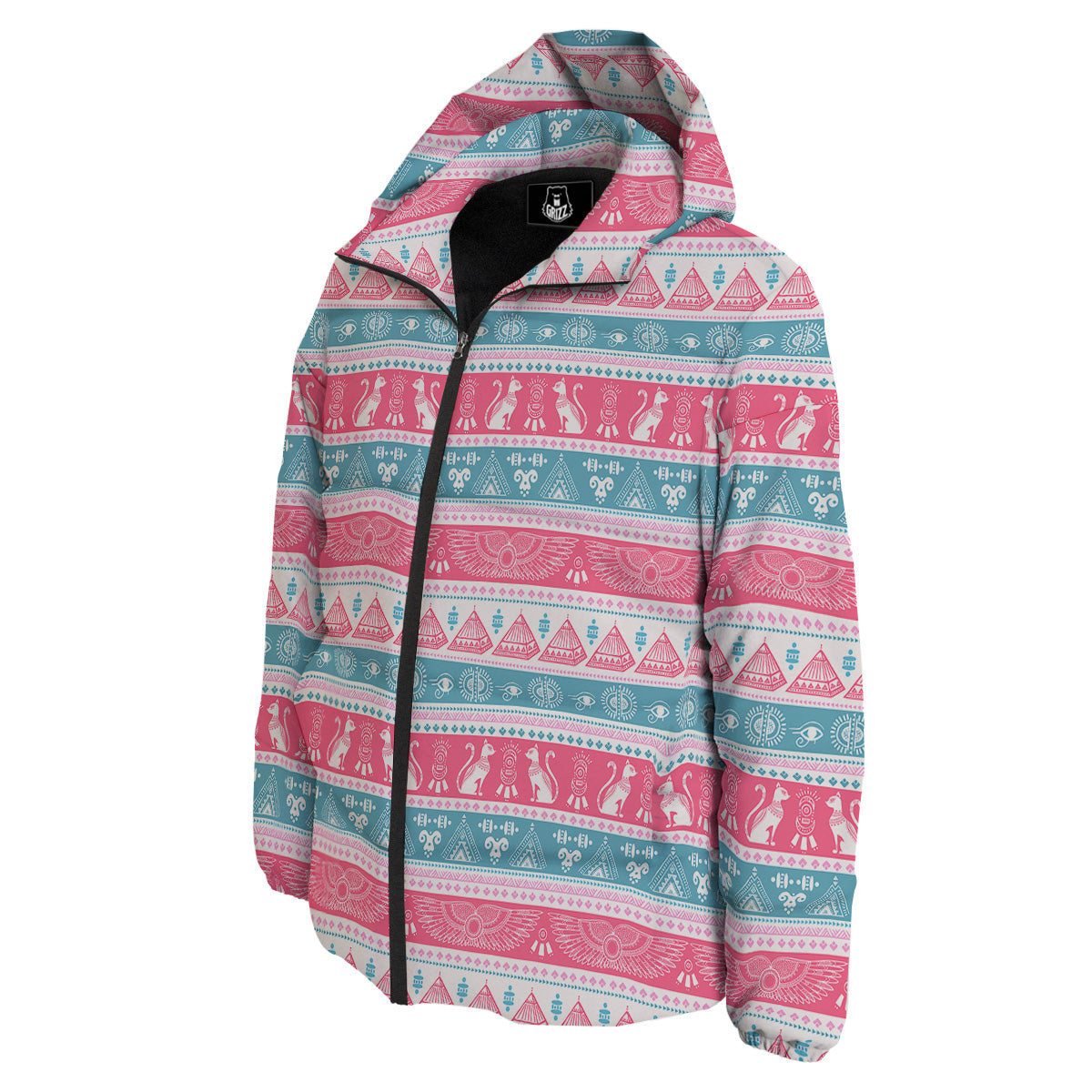 Tribal Ethnic Pink Blue Egypt Print Pattern Down Jacket-grizzshop