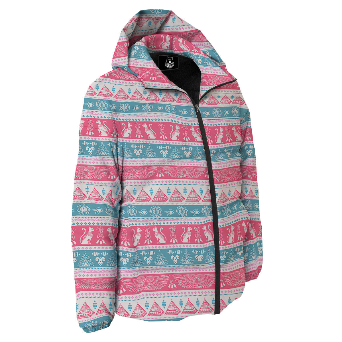 Tribal Ethnic Pink Blue Egypt Print Pattern Down Jacket-grizzshop
