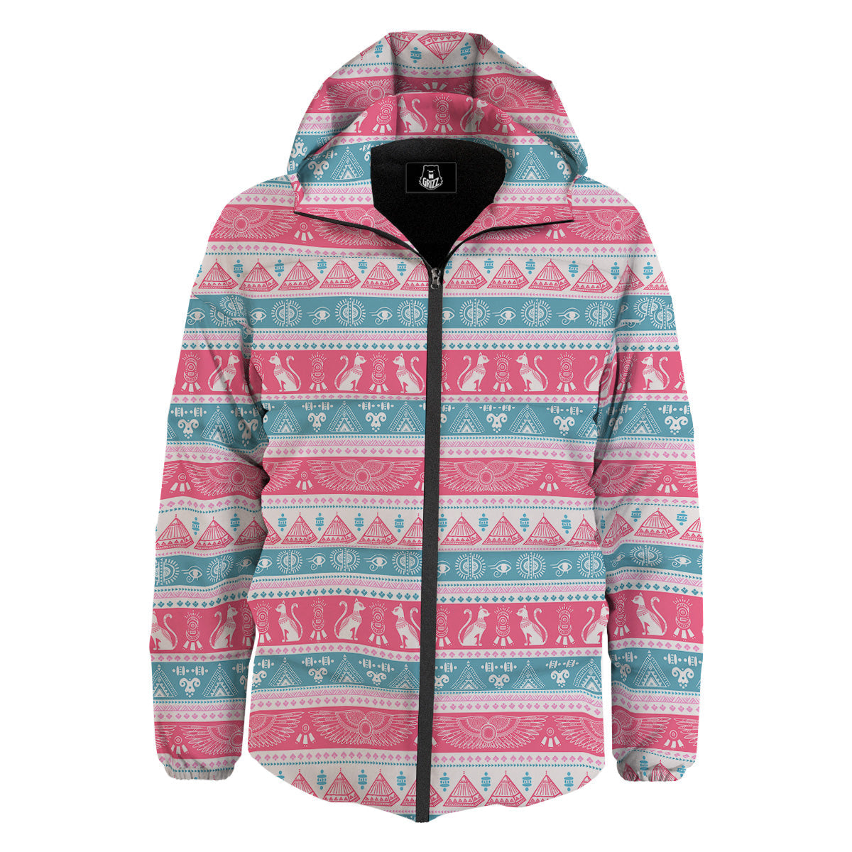 Tribal Ethnic Pink Blue Egypt Print Pattern Down Jacket-grizzshop