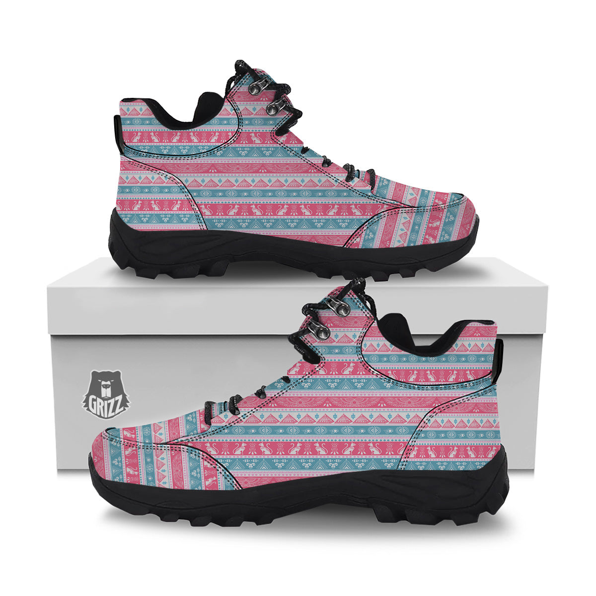 Tribal Ethnic Pink Blue Egypt Print Pattern Hiking Shoes-grizzshop