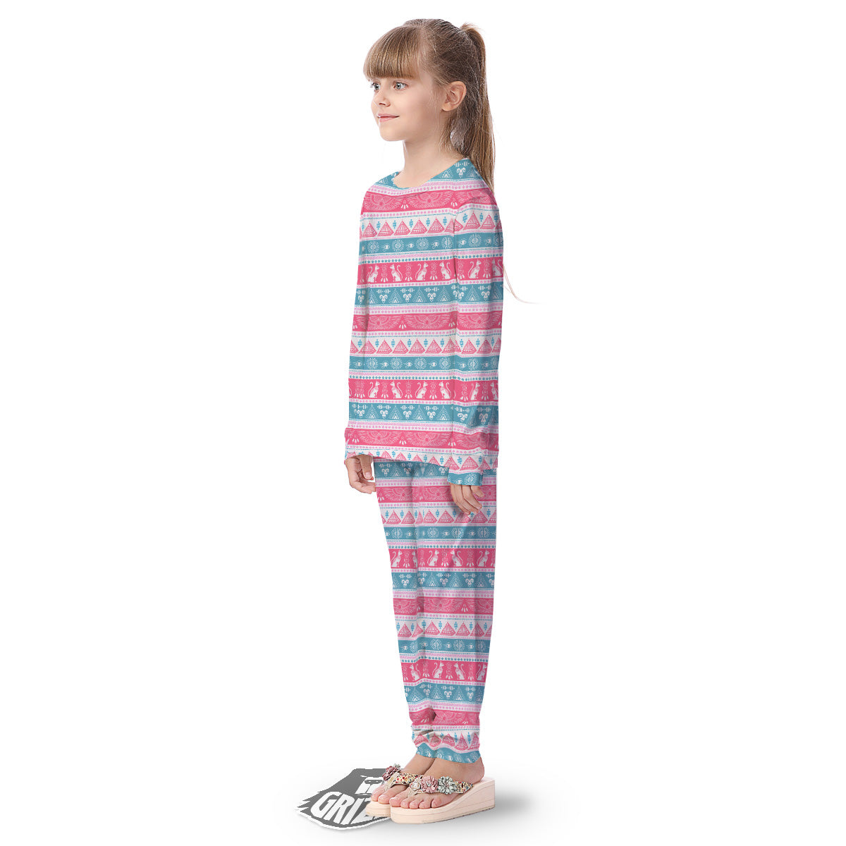 Tribal Ethnic Pink Blue Egypt Print Pattern Kid's Pajamas-grizzshop
