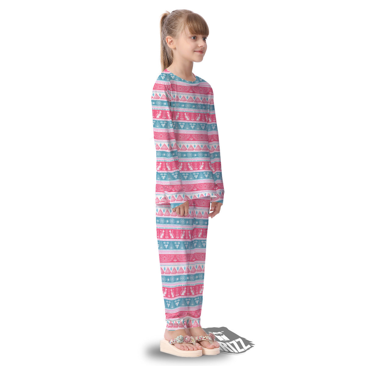 Tribal Ethnic Pink Blue Egypt Print Pattern Kid's Pajamas-grizzshop