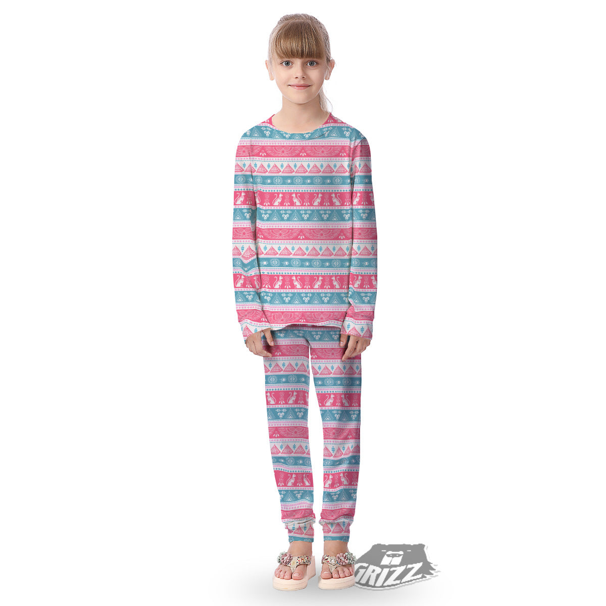 Tribal Ethnic Pink Blue Egypt Print Pattern Kid's Pajamas-grizzshop