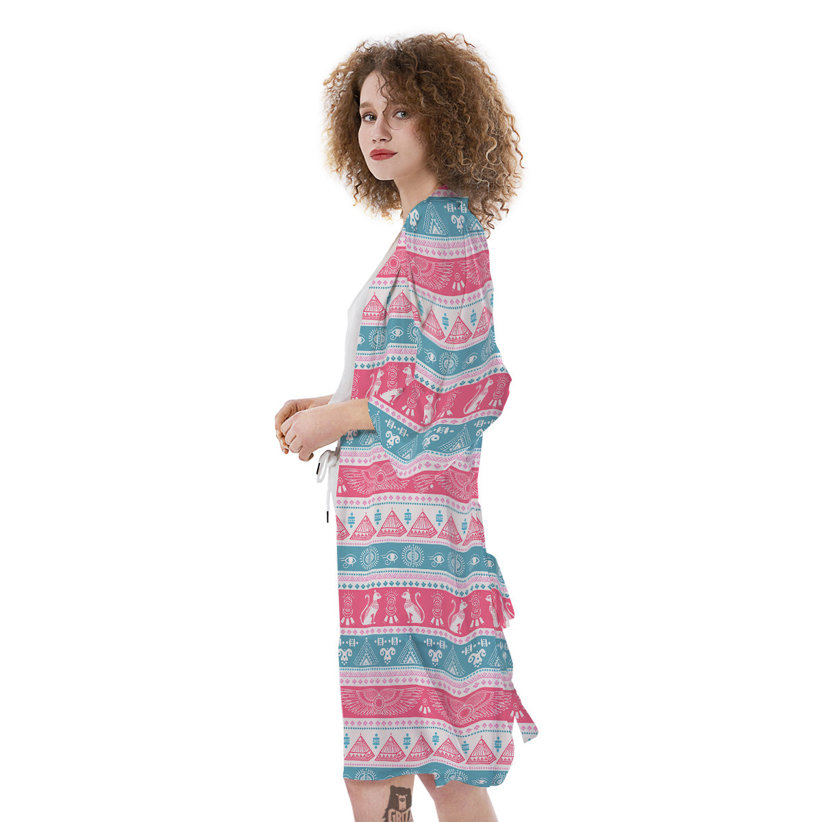 Tribal Ethnic Pink Blue Egypt Print Pattern Kimono-grizzshop