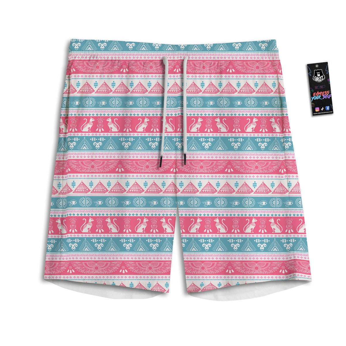 Tribal Ethnic Pink Blue Egypt Print Pattern Men's Athletic Shorts