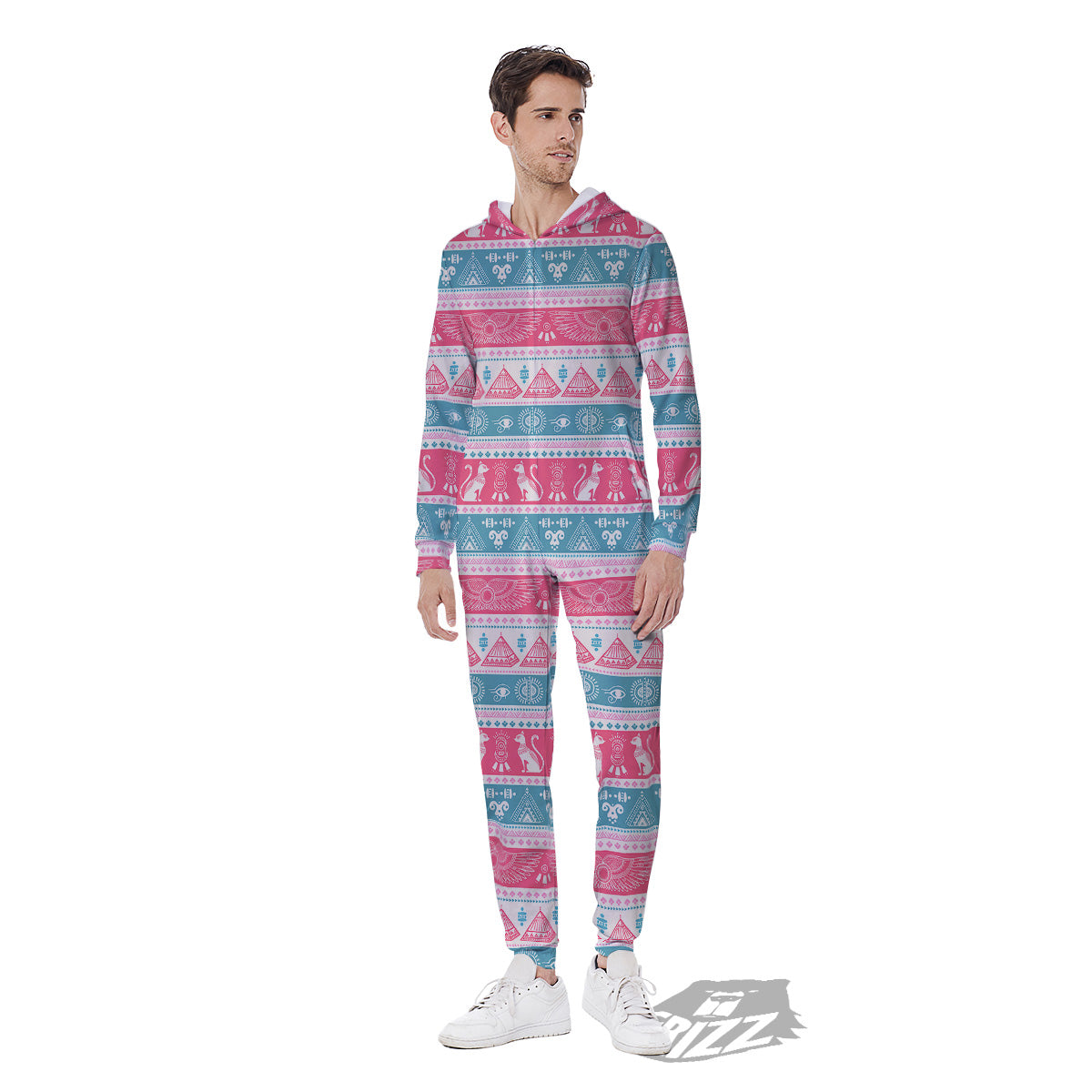 Tribal Ethnic Pink Blue Egypt Print Pattern Men's Jumpsuit-grizzshop