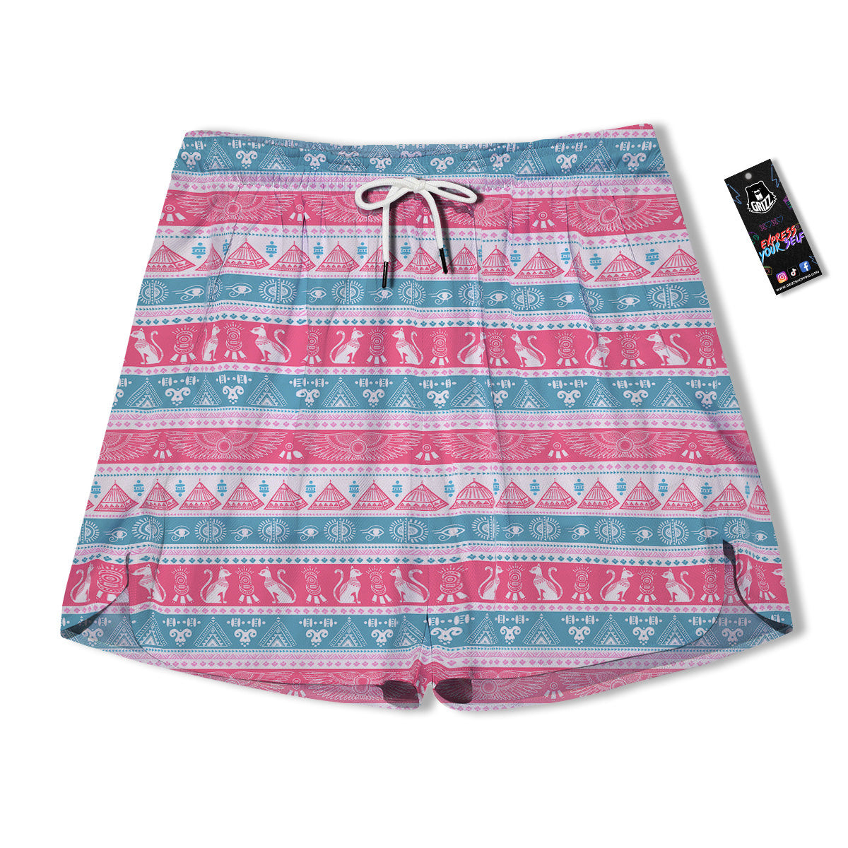Tribal Ethnic Pink Blue Egypt Print Pattern Men's Running Shorts-grizzshop