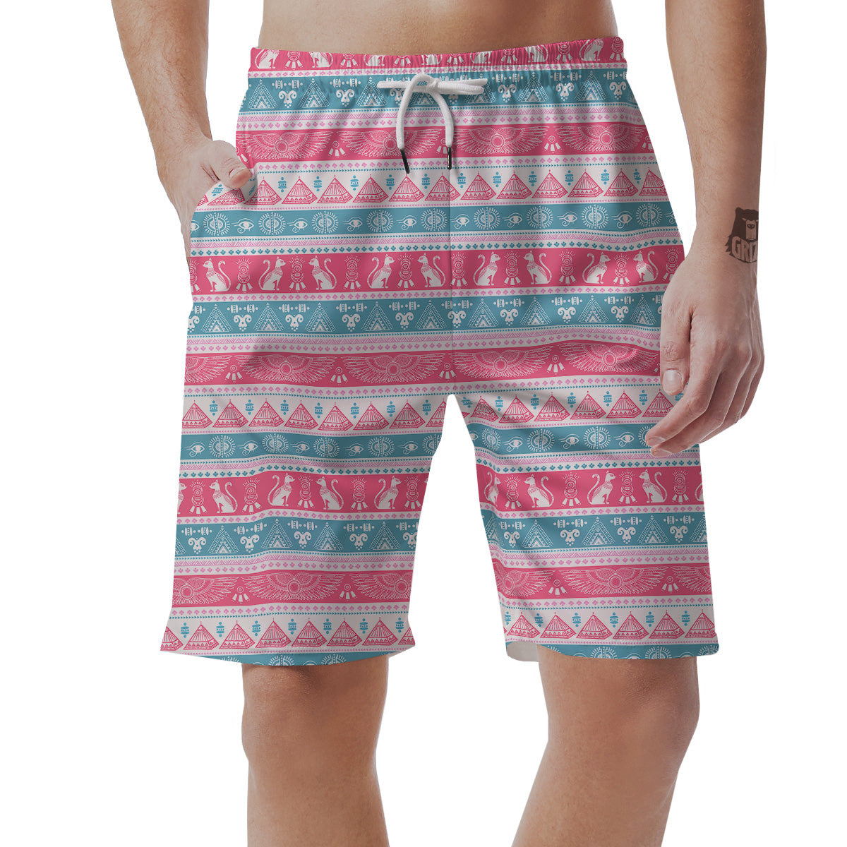 Tribal Ethnic Pink Blue Egypt Print Pattern Men's Shorts-grizzshop