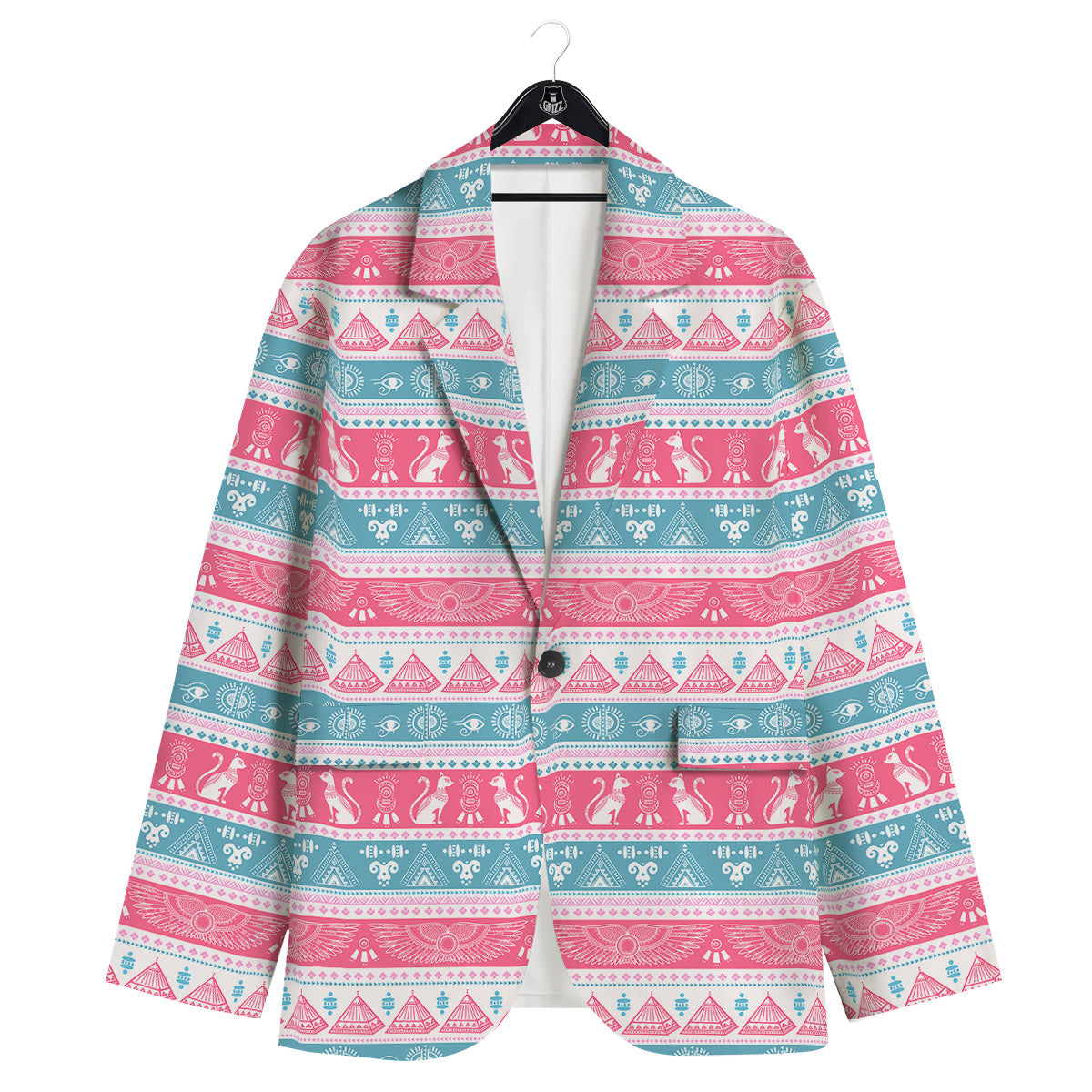Tribal Ethnic Pink Blue Egypt Print Pattern Men's Sport Coat-grizzshop