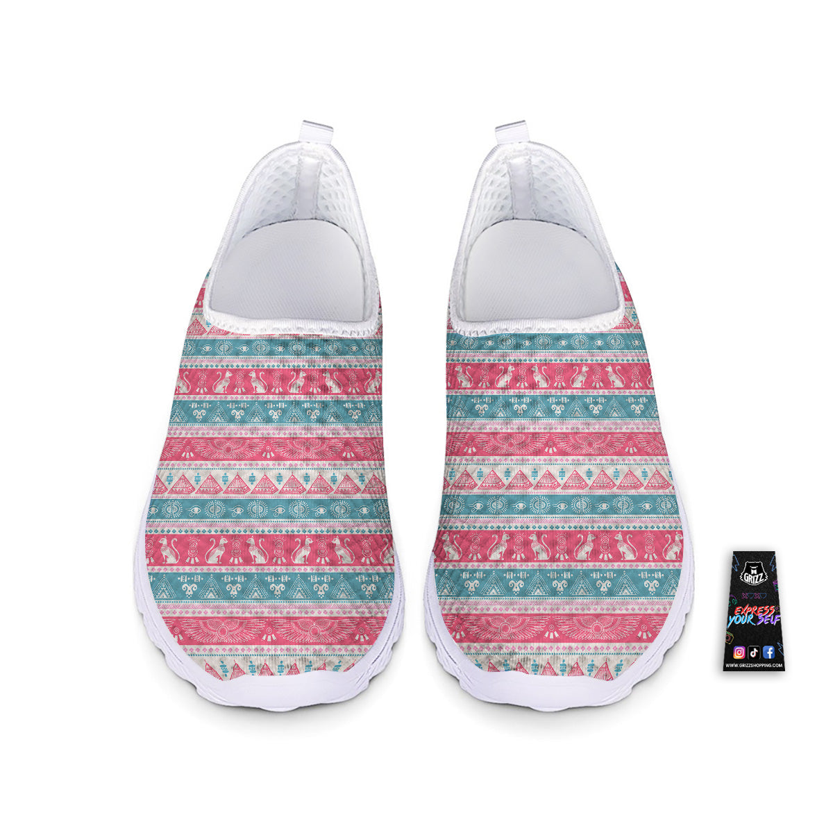 Tribal Ethnic Pink Blue Egypt Print Pattern Nurse Shoes-grizzshop