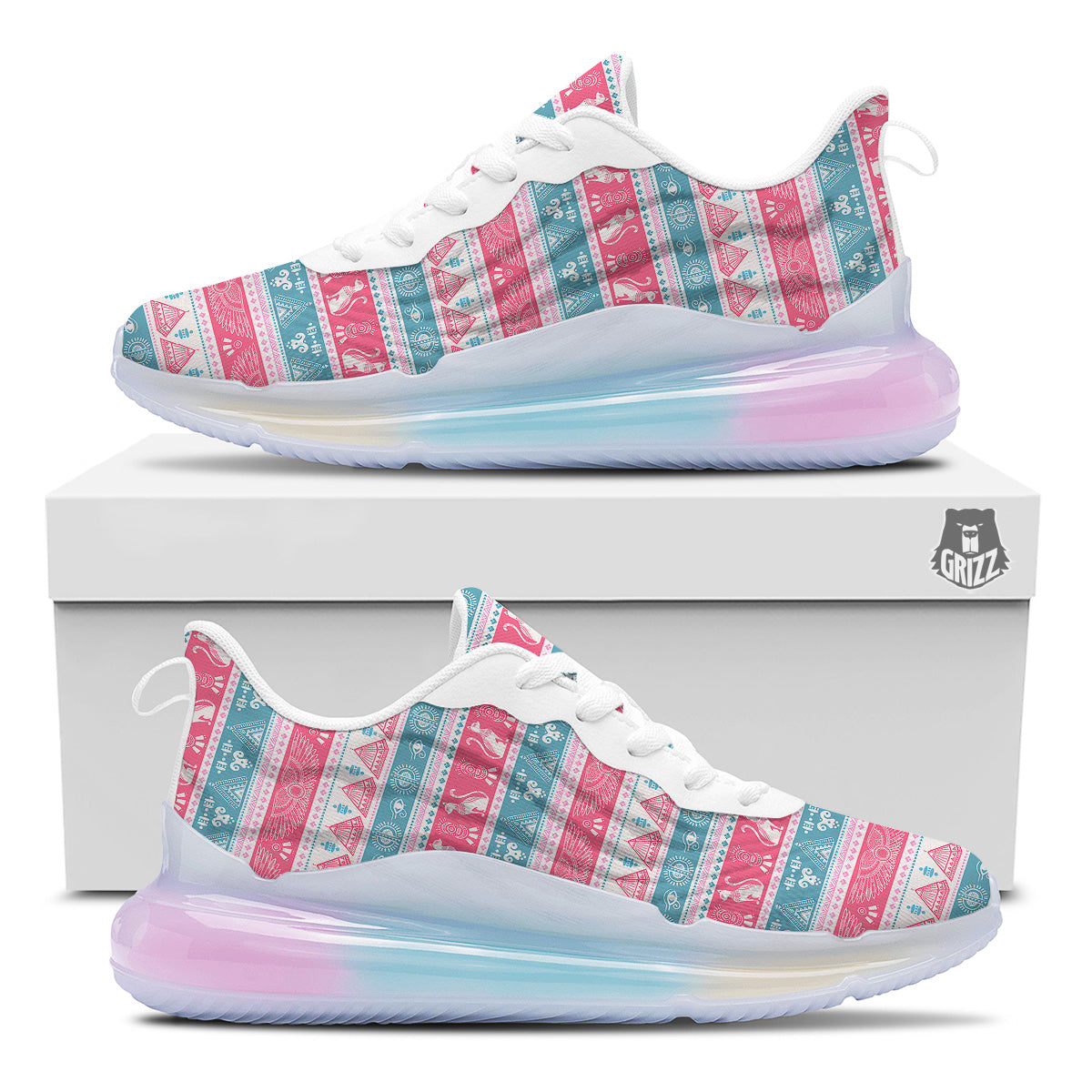 Tribal Ethnic Pink Blue Egypt Print Pattern Running Sneakers-grizzshop