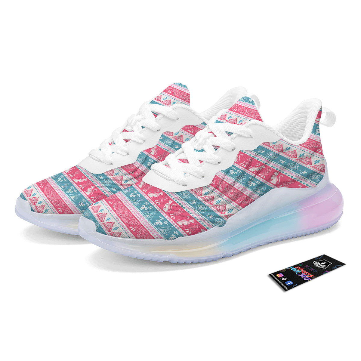Tribal Ethnic Pink Blue Egypt Print Pattern Running Sneakers-grizzshop