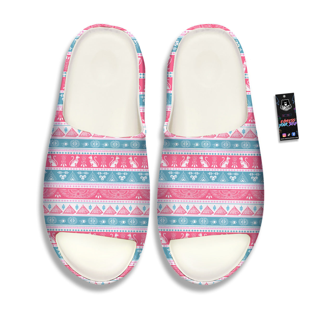Tribal Ethnic Pink Blue Egypt Print Pattern Sandals-grizzshop