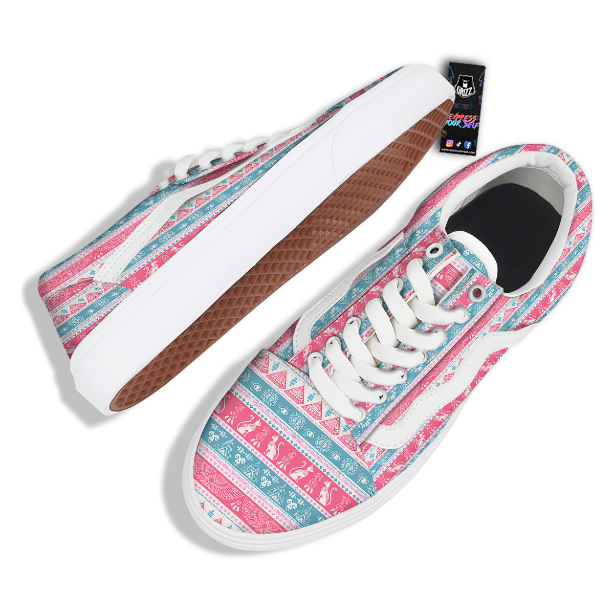 Tribal Ethnic Pink Blue Egypt Print Pattern Skate Shoes-grizzshop