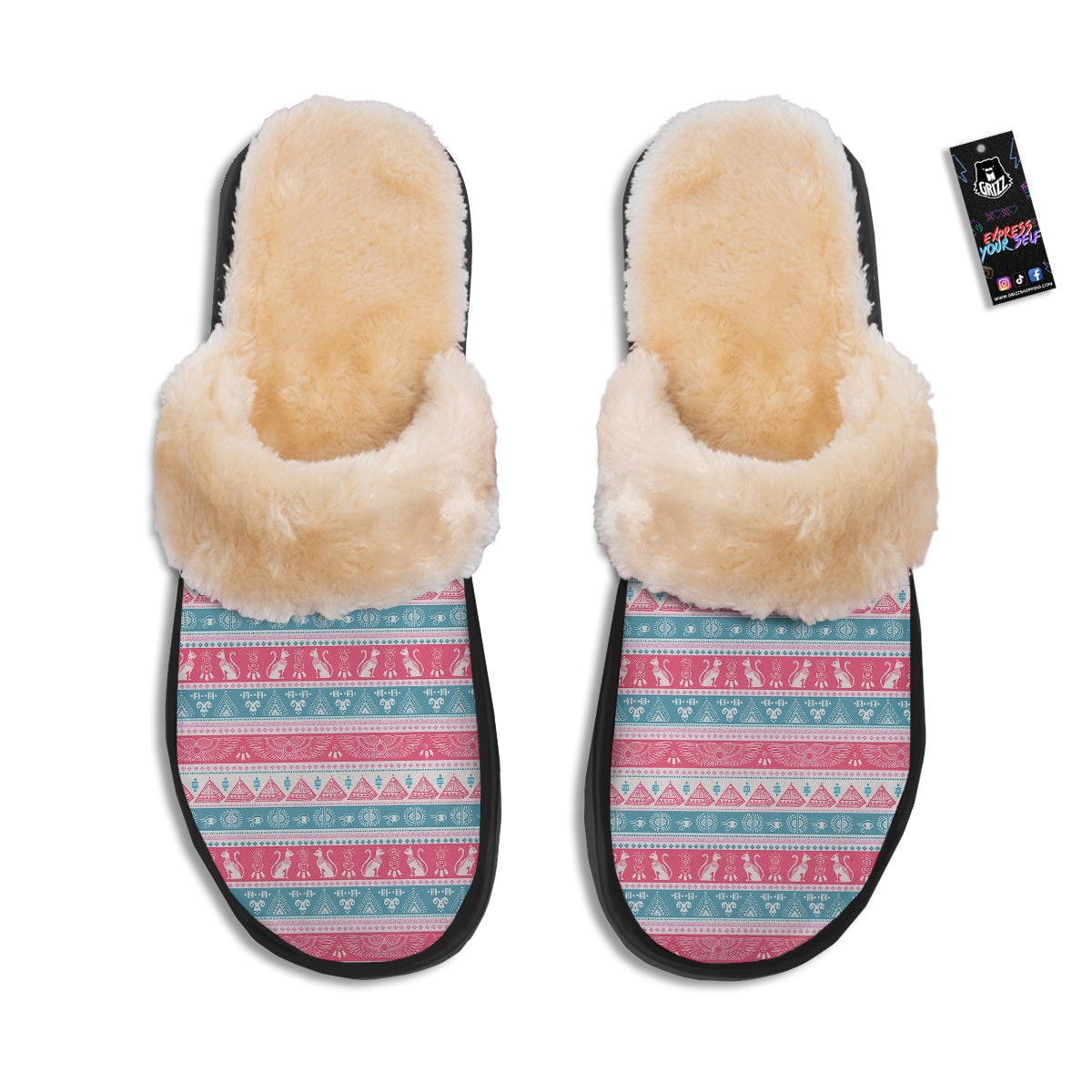 Tribal Ethnic Pink Blue Egypt Print Pattern Slippers-grizzshop