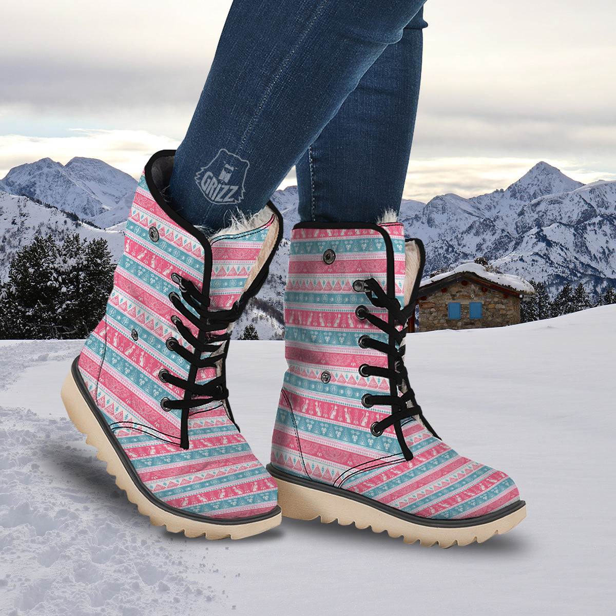 Tribal Ethnic Pink Blue Egypt Print Pattern Snow Boots-grizzshop