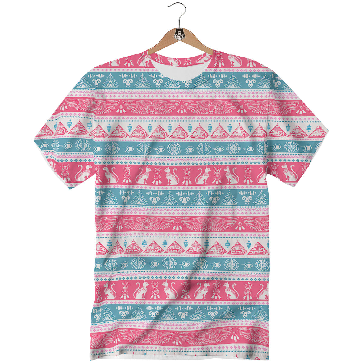 Tribal Ethnic Pink Blue Egypt Print Pattern T-Shirt-grizzshop