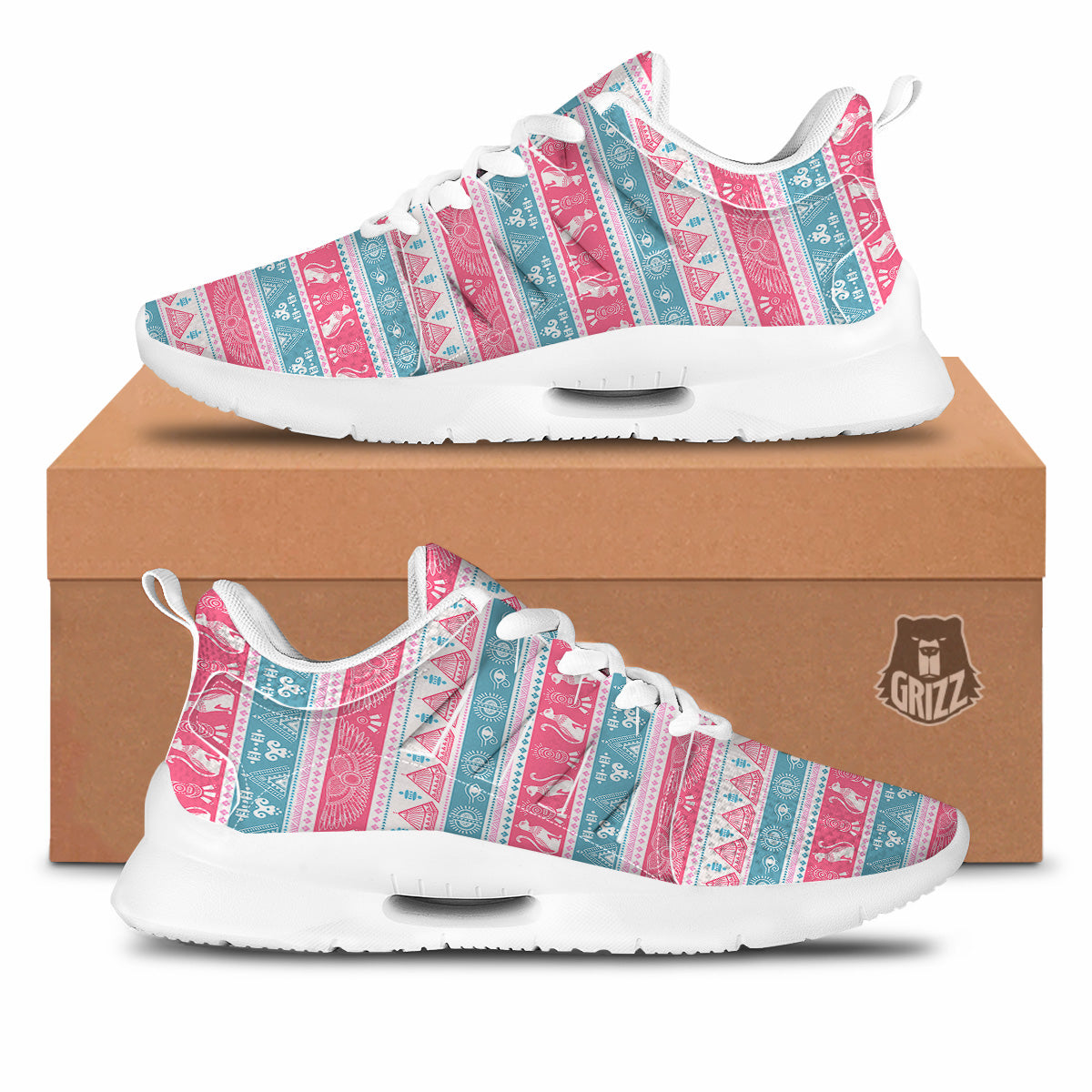 Tribal Ethnic Pink Blue Egypt Print Pattern Tennis Shoes-grizzshop